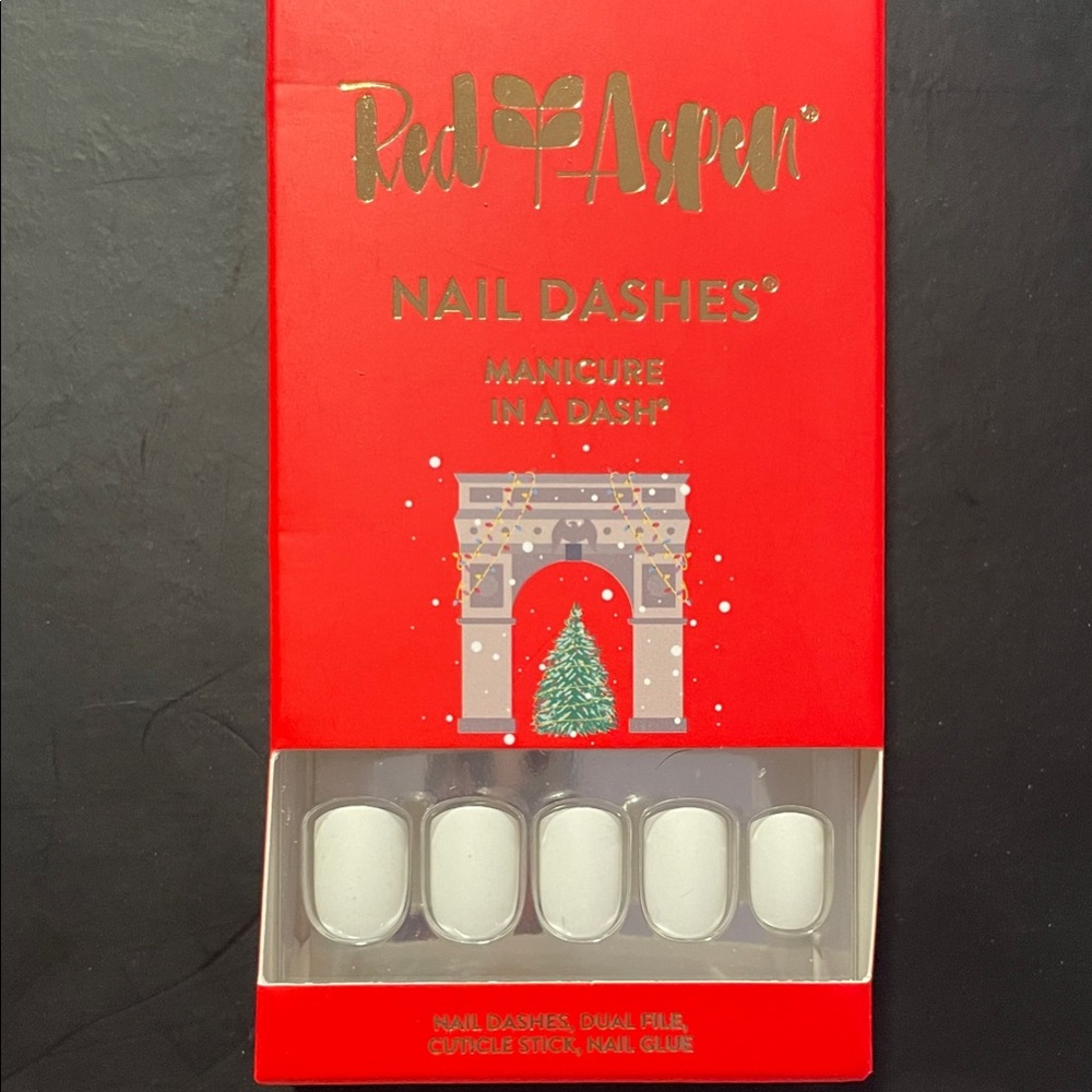 Red Aspen White Press-On Nail Dashes - Easy Manicure Set